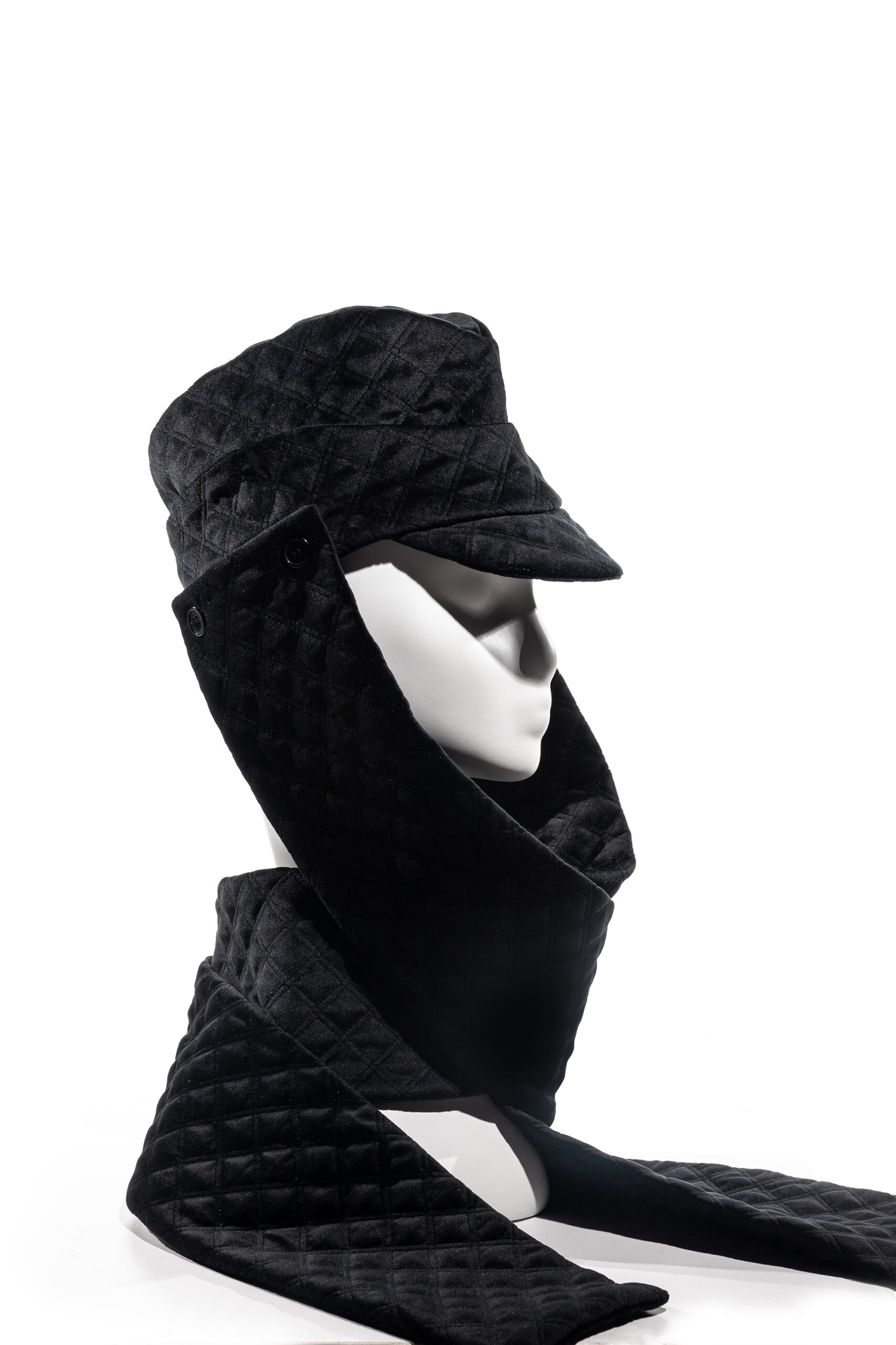 Black Velour Cap With Scarf