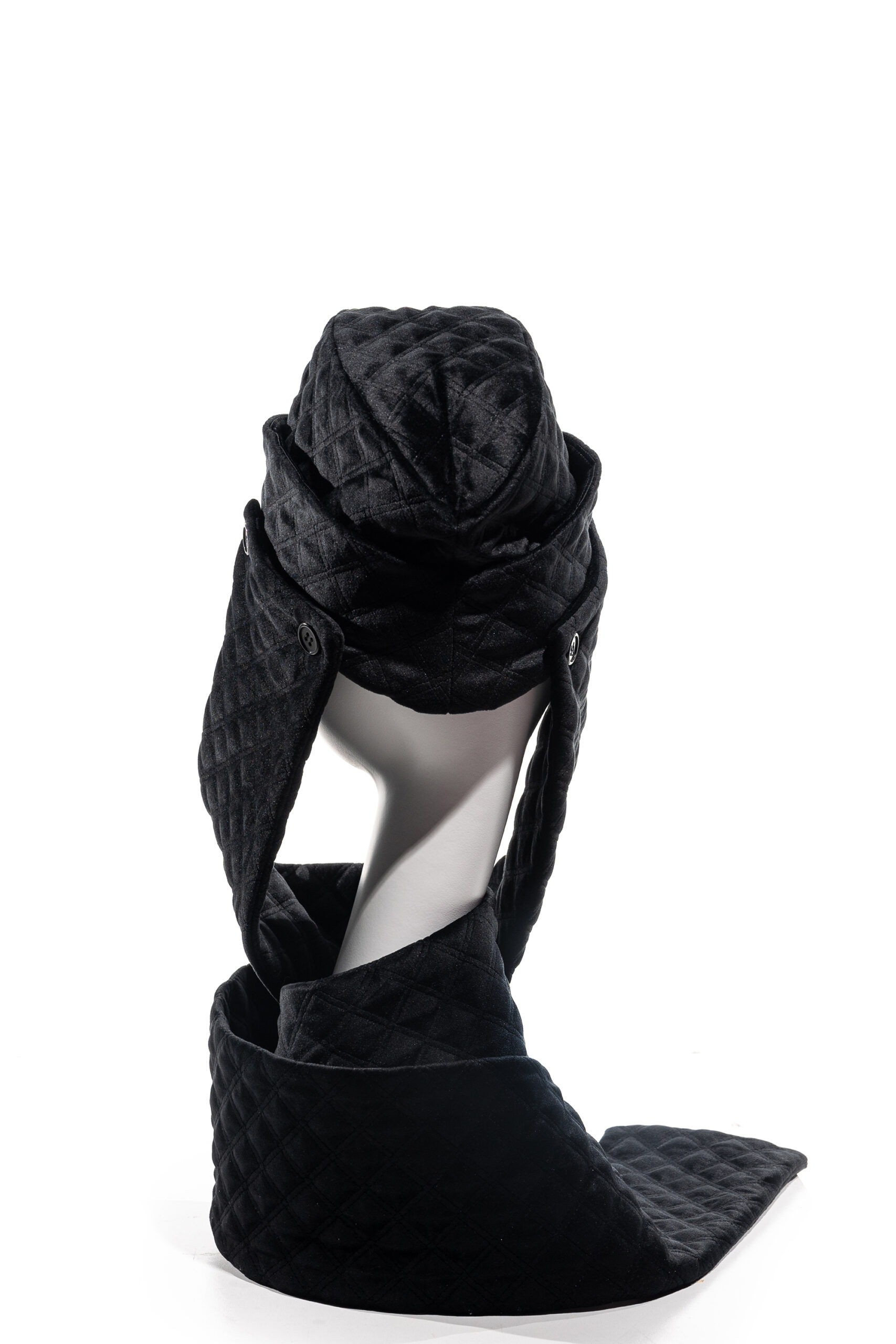 Black Velour Cap With Scarf